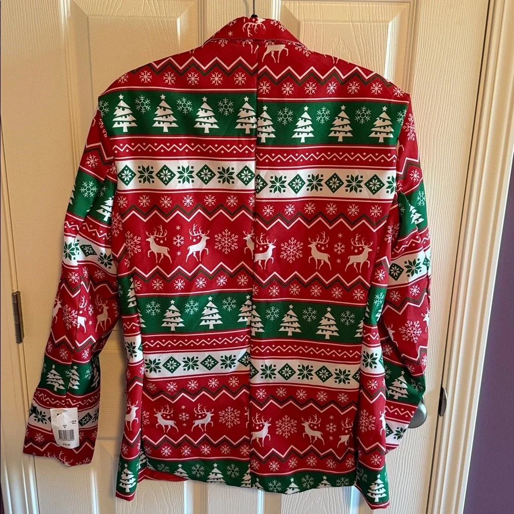 Suitmeister slim fit Nordic Christmas red green blazer tree reindeer holiday